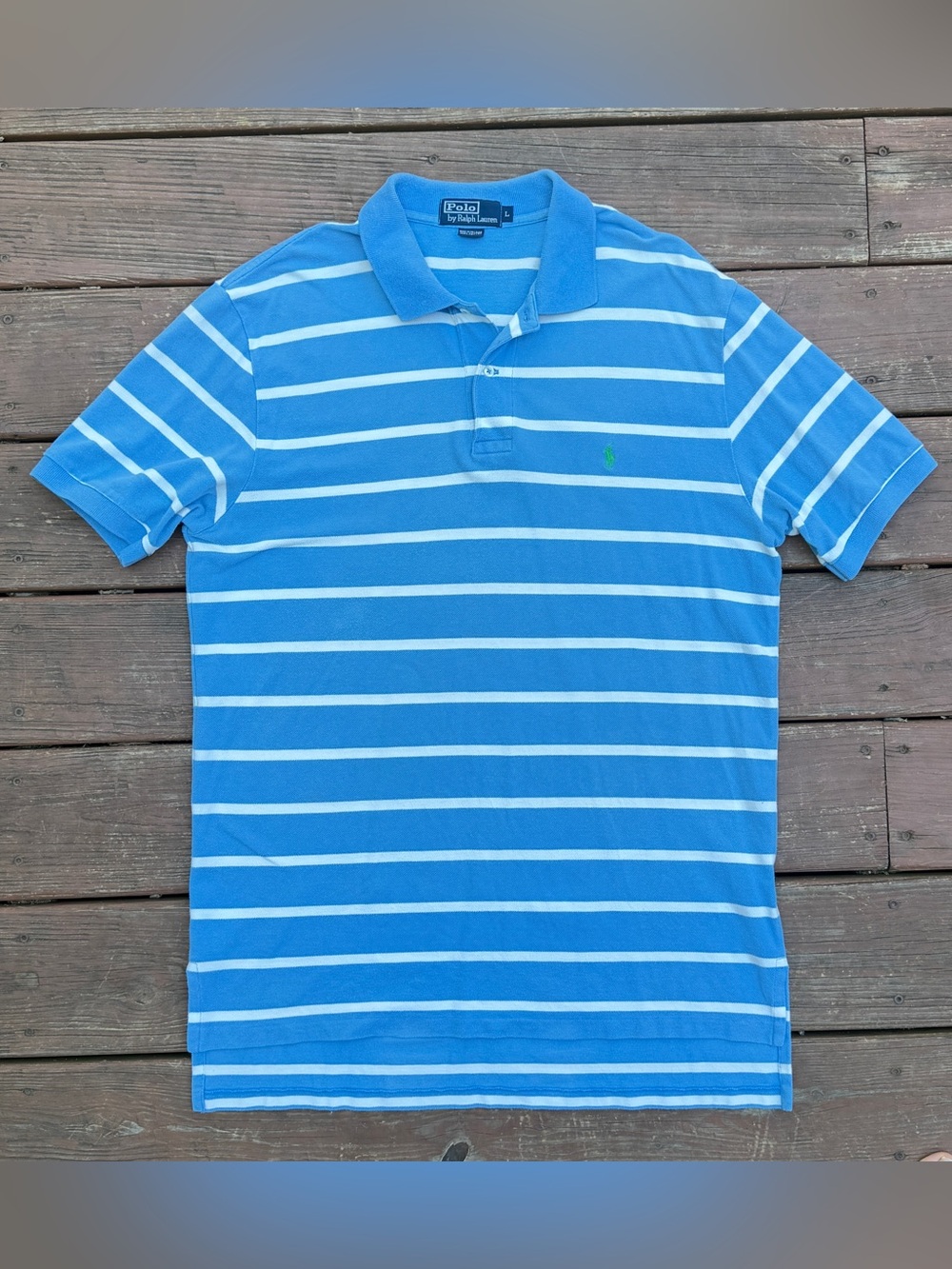 Polo Ralph Lauren Classic Men’s L Blue Striped Polo Shirt Cotton Short Sleeve